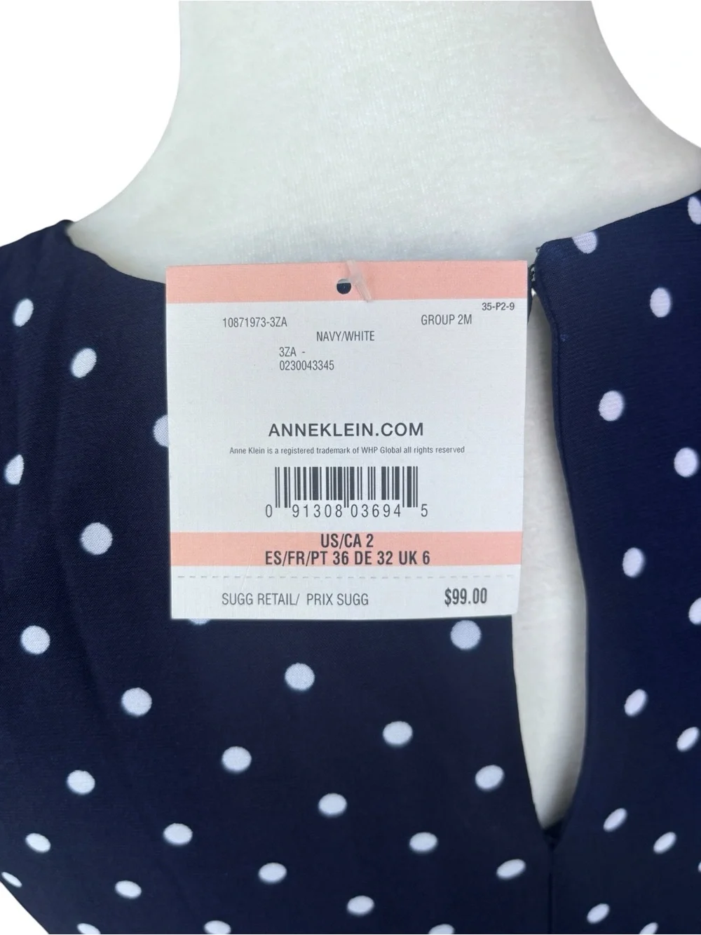 Anne Klein NWT Navy Polka Dot Sleeveless A-Line Dress 2